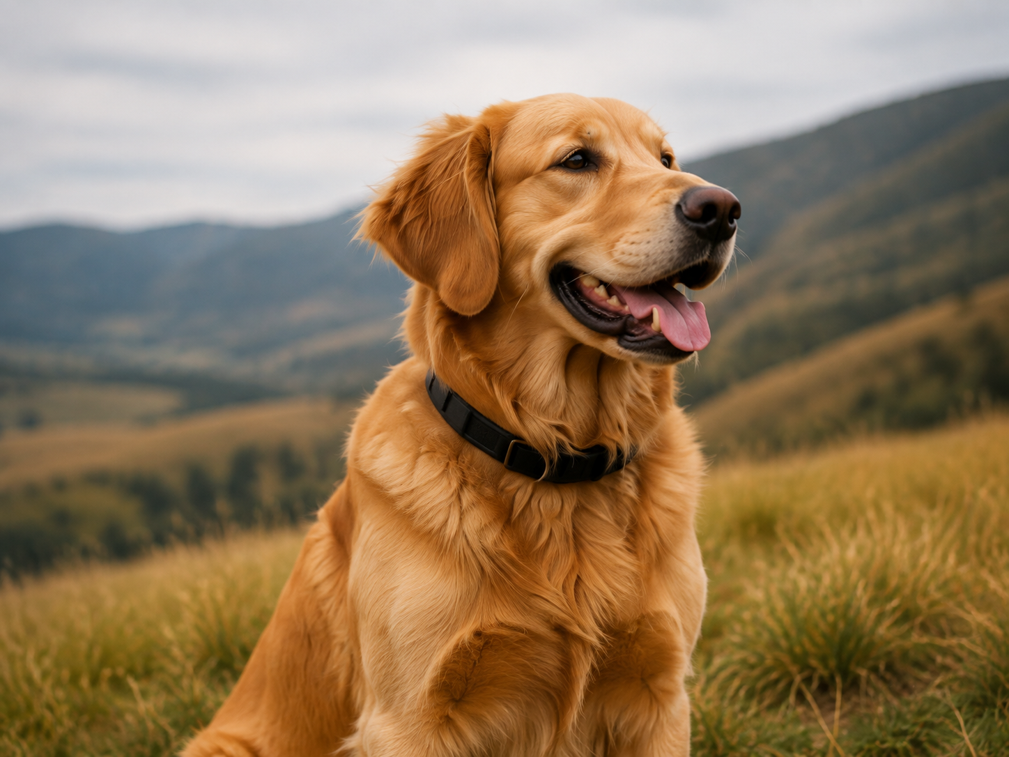 Dog outdoors wearing a tracker