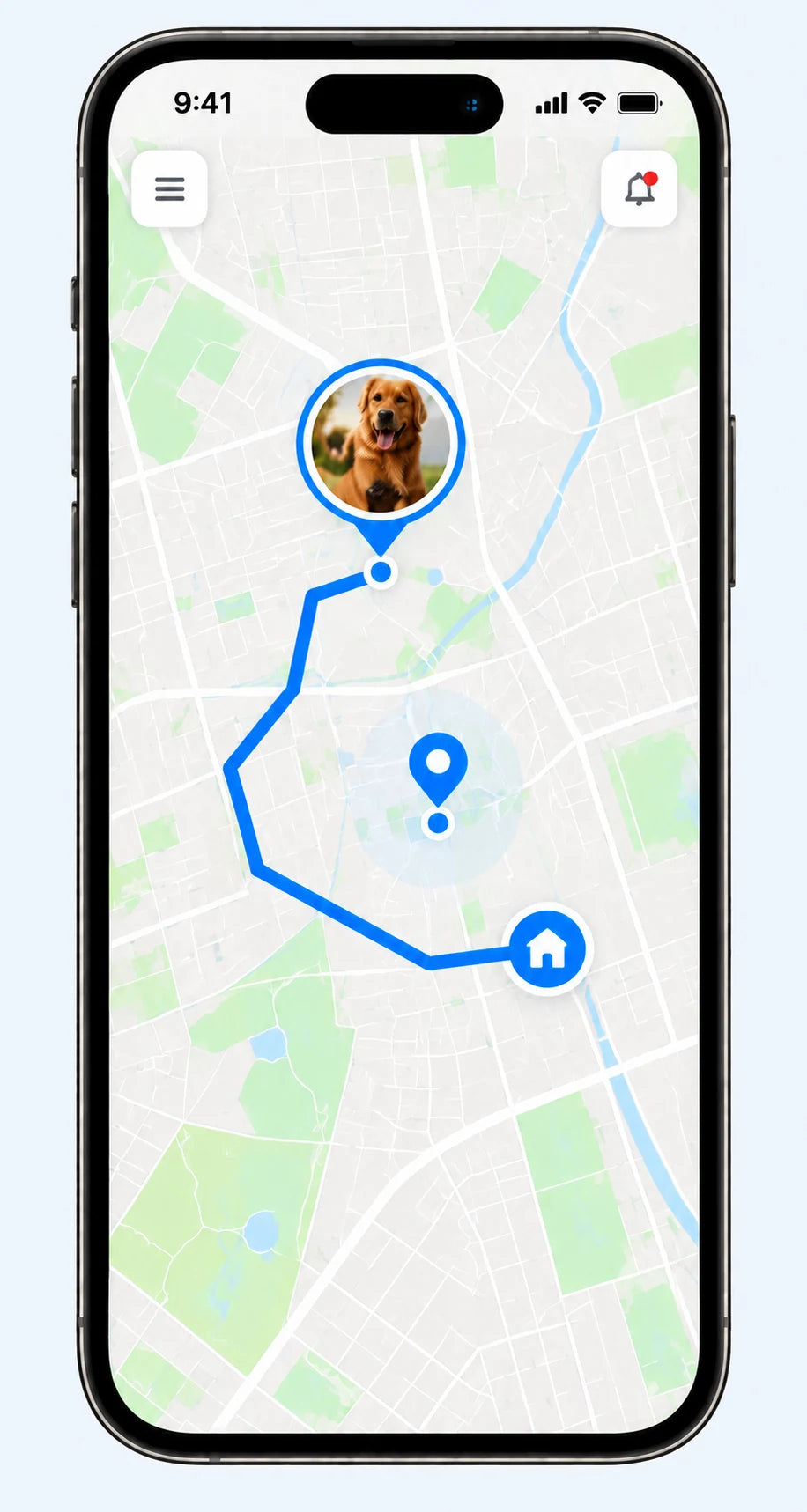 Illustrative Cube app showing a pet’s location on a map