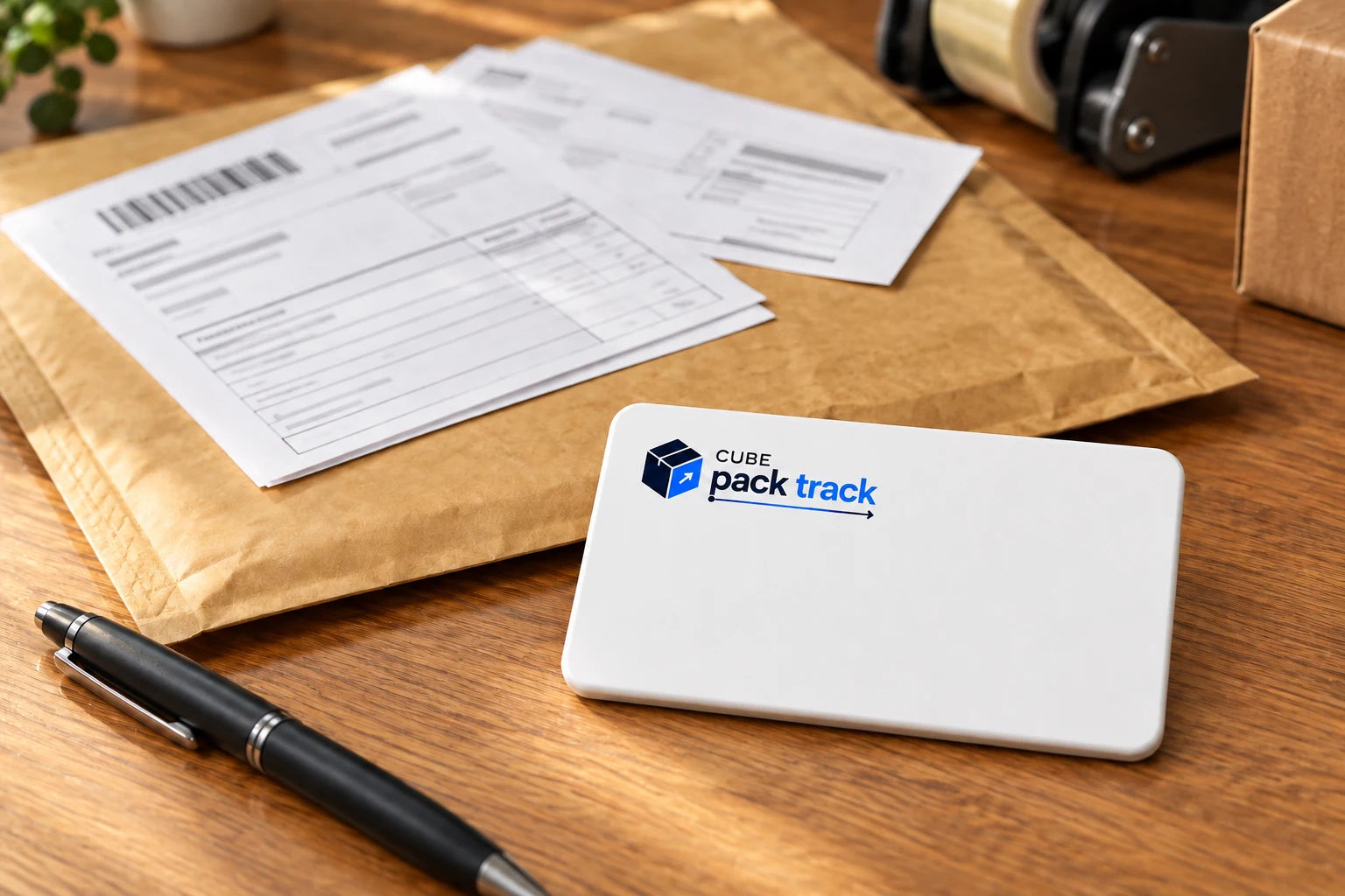 Slim Pack Track beside a document mailer and shipping paperwork