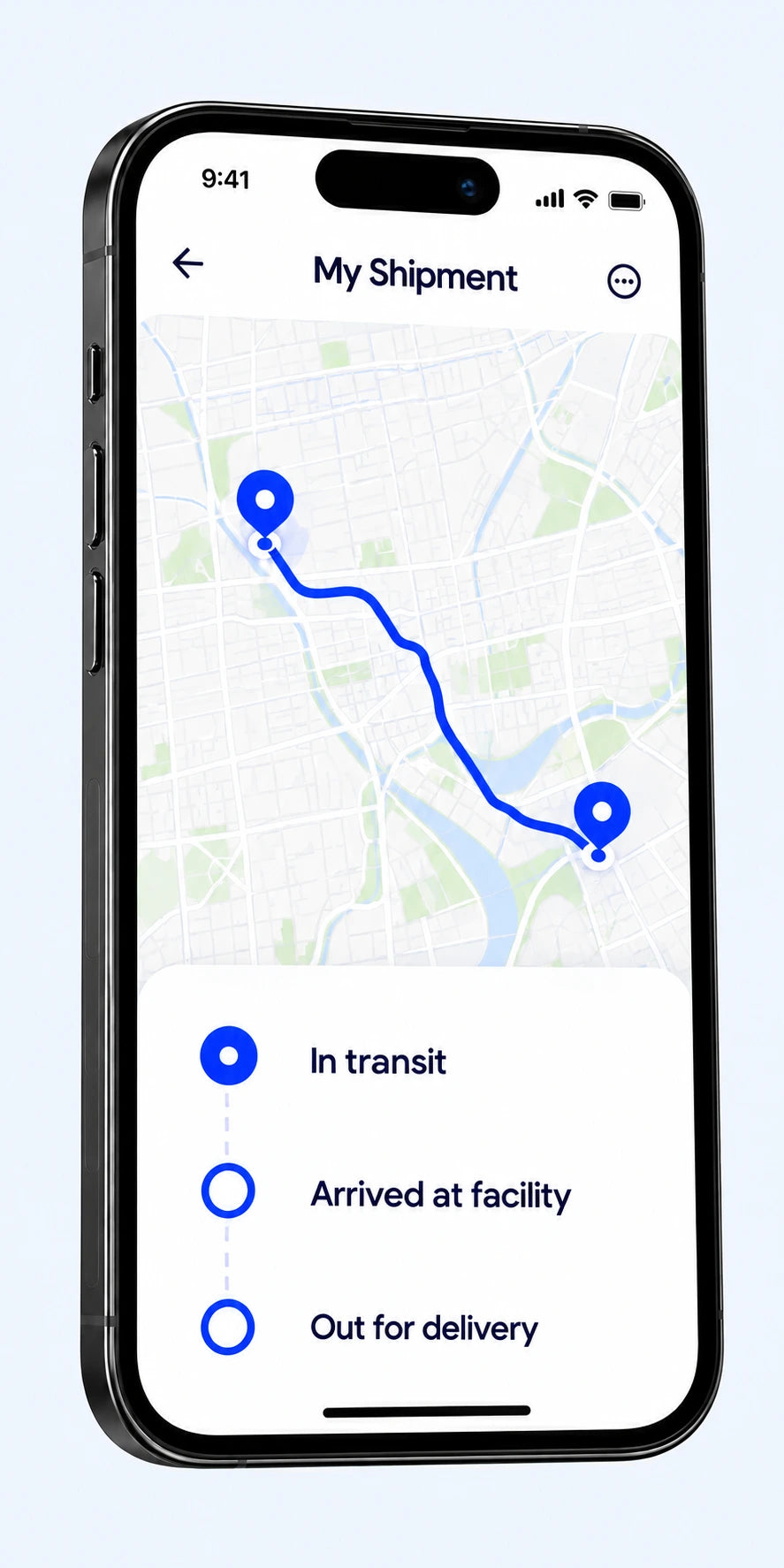 Illustrative Cube Tracker app showing a shipment map and location history